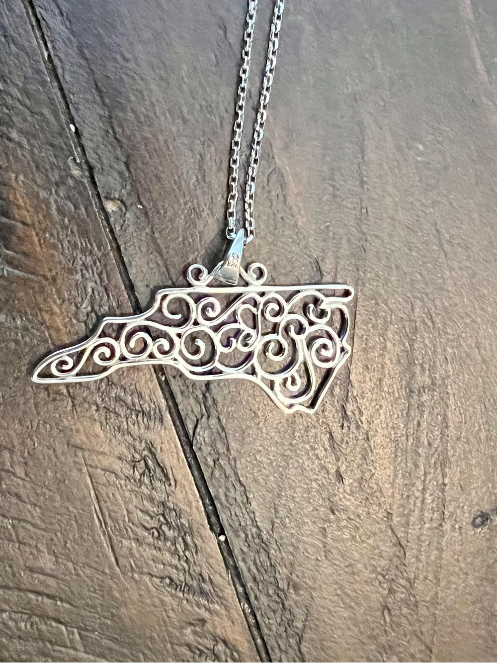 Sterling Silver Filigree North Carolina Pendant Necklace - Silver